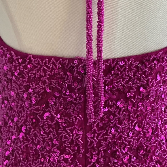 SCALA Beaded Maxi Midi Dress Side Slit Padded 100% Silk Pink Magenta Size M Prom - Picture 7 of 12